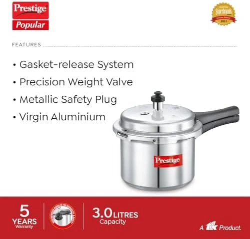 Pressure Cooker, 3 Quart, Silver, Aluminum — Multicooker, Prestige