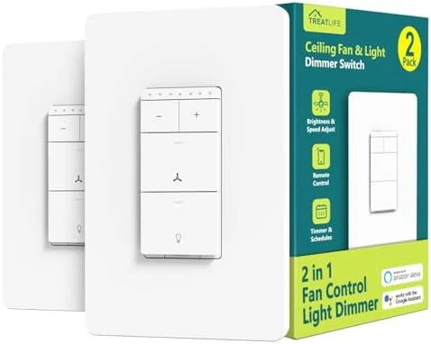 Smart Ceiling Fan Control and Dimmer Light Switch 2-Pack — Smart Switch, TREATLIFE