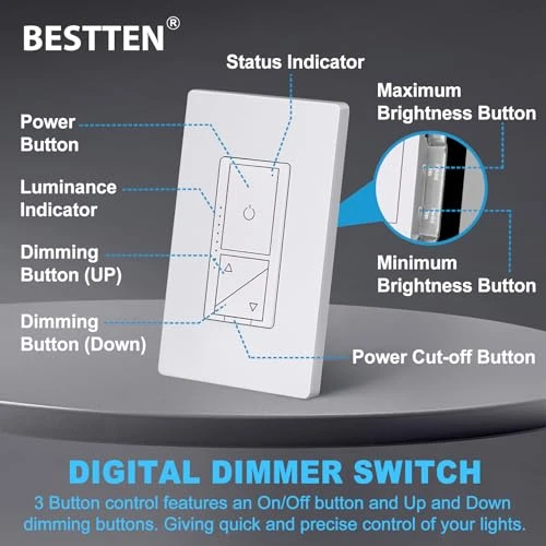 Super Slim Digital LED Dimmer Switch with Air Gap Power Cut Off — Smart Switch, BESTTEN