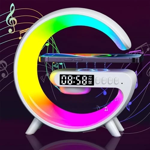 Wireless Speaker Charger Light with LED Bedside Lamp, Alarm Clock, Mood Night Light, and Sound Machine — Desk Lamp, FuyoSegen