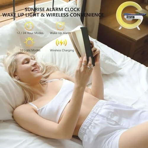 Wireless Speaker Charger Light with LED Bedside Lamp, Alarm Clock, Mood Night Light, and Sound Machine — Desk Lamp, FuyoSegen