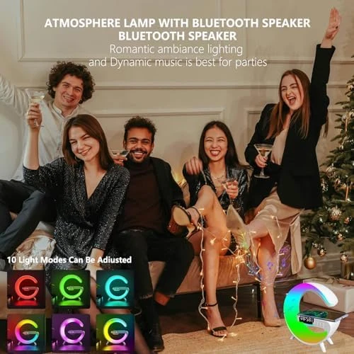 Wireless Speaker Charger Light with LED Bedside Lamp, Alarm Clock, Mood Night Light, and Sound Machine — Desk Lamp, FuyoSegen