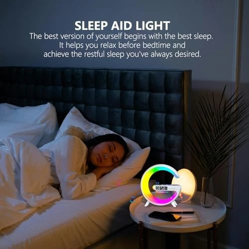 Wireless Speaker Charger Light with LED Bedside Lamp, Alarm Clock, Mood Night Light, and Sound Machine — Desk Lamp, FuyoSegen