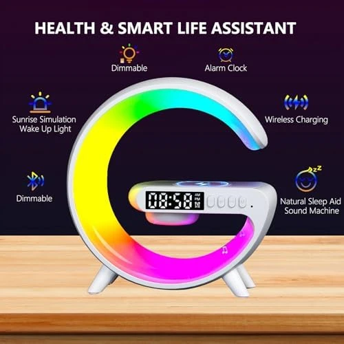 Wireless Speaker Charger Light with LED Bedside Lamp, Alarm Clock, Mood Night Light, and Sound Machine — Desk Lamp, FuyoSegen
