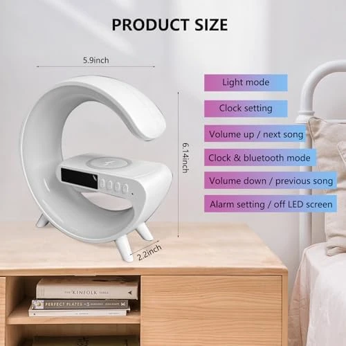 Wireless Speaker Charger Light with LED Bedside Lamp, Alarm Clock, Mood Night Light, and Sound Machine — Desk Lamp, FuyoSegen