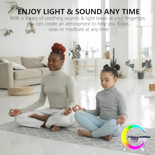 Wireless Speaker Charger Light with LED Bedside Lamp, Alarm Clock, Mood Night Light, and Sound Machine — Desk Lamp, FuyoSegen