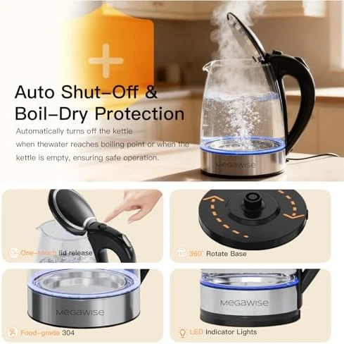 Electric Glass Kettle with Auto Shut-Off — Electric Kettle, MEGAWISE