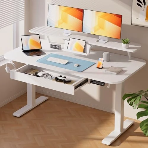 Electric Standing Desk with Drawers and Monitor Stand — Standing Desk, COMHOMA
