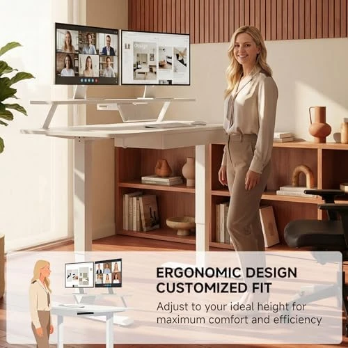 Electric Standing Desk with Drawers and Monitor Stand — Standing Desk, COMHOMA