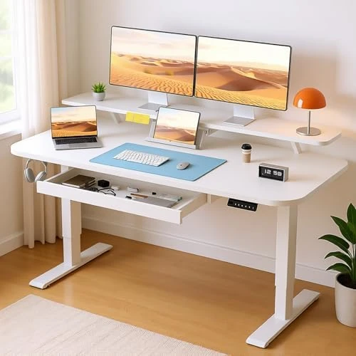 Electric Standing Desk with Drawers and Monitor Stand — Standing Desk, COMHOMA