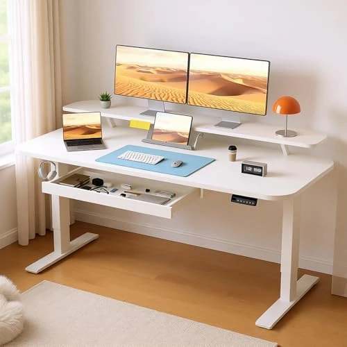 Electric Standing Desk with Drawers and Monitor Stand — Standing Desk, COMHOMA