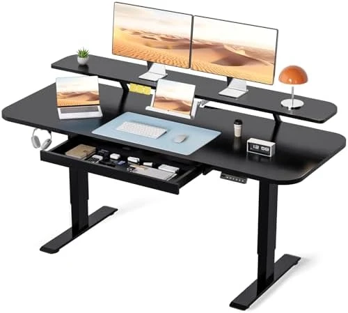Electric Standing Desk with Drawers and Monitor Stand — Standing Desk, COMHOMA