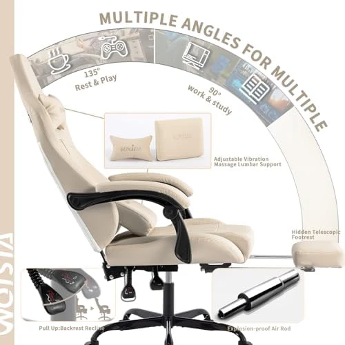 Ergonomic Gaming Chair with Footrest, Massage Lumbar Cushion, and Adjustable Recliner — Smart Chairs, SUKIDA