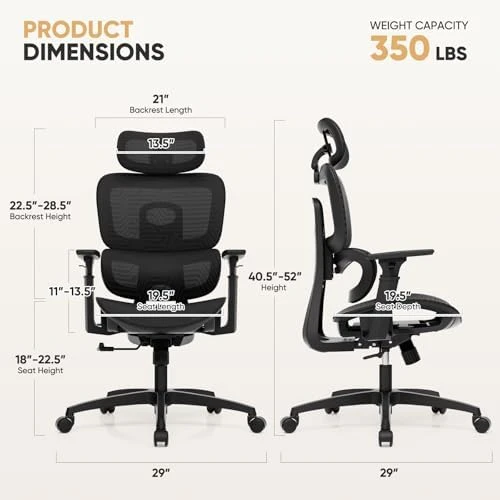 Ergonomic Office Chair with Adjustable Headrest, 3D Armrests, and Lumbar Support — Smart Chairs, Magshion