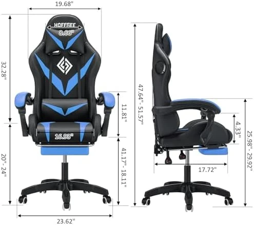 Gaming Chair with Massage, Bluetooth Speakers, and LED Lights — Smart Chairs, HOFFREE