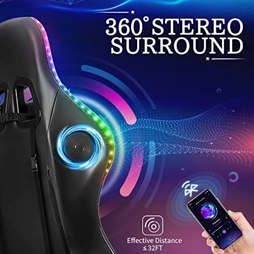 Gaming Chair with Massage, Bluetooth Speakers, and LED Lights — Smart Chairs, HOFFREE