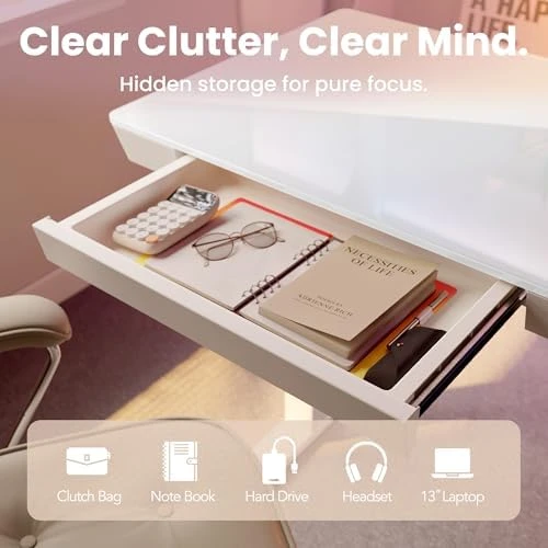 Glass Standing Desk with Drawers — Standing Desk, HUANUO