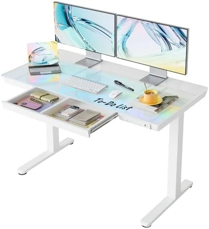 Glass Standing Desk with Drawers — Standing Desk, HUANUO