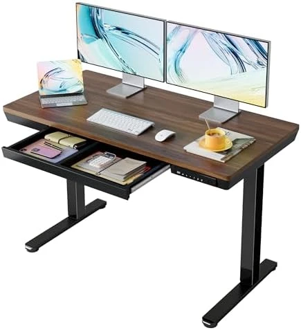 Glass Standing Desk with Drawers — Standing Desk, HUANUO