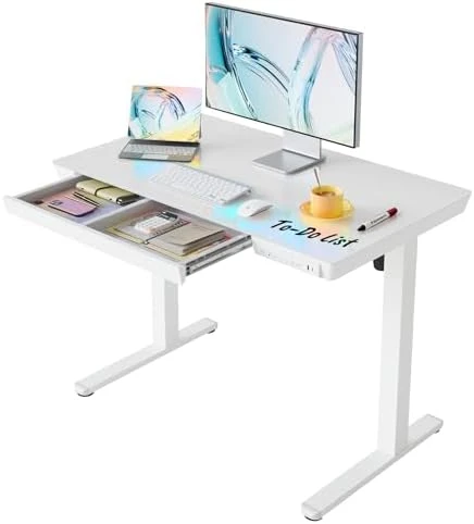 Glass Standing Desk with Drawers — Standing Desk, HUANUO