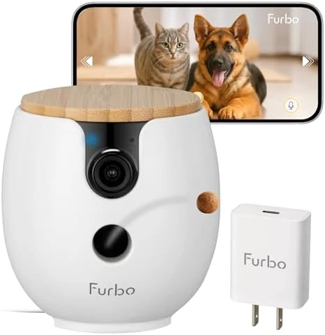 Mini 360° 2K QHD Pet Camera with Power Adapter — Smart Bird Feeder, Furbo