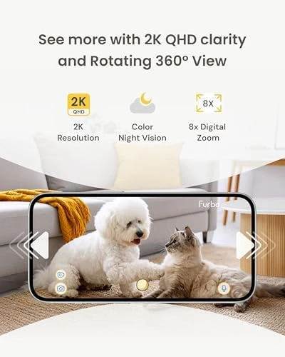 Mini 360° 2K QHD Pet Camera with Power Adapter — Smart Bird Feeder, Furbo