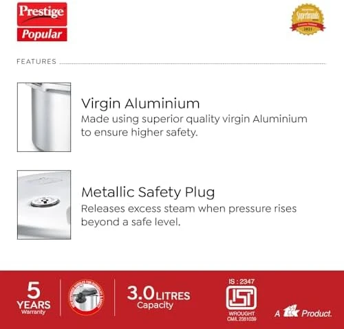 Pressure Cooker, 3 Quart, Silver, Aluminum — Multicooker, Prestige