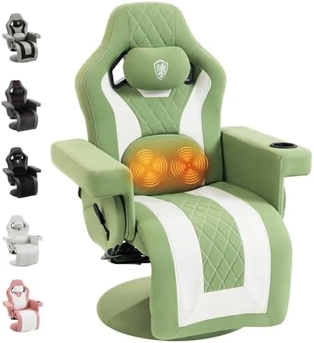 Racing Style Gaming Recliner Chair with Massage Lumbar Support, Footrest, Cup Holder, Side Pouch, High Back Ergonomic... — Smart Chairs, Dowinx