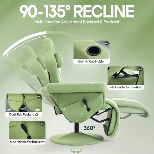 Racing Style Gaming Recliner Chair with Massage Lumbar Support, Footrest, Cup Holder, Side Pouch, High Back Ergonomic... — Smart Chairs, Dowinx