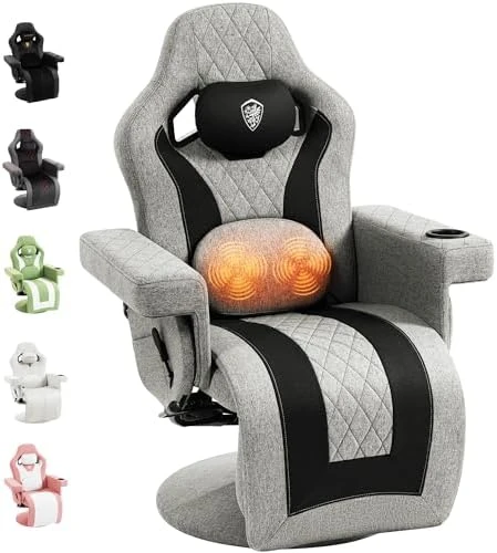 Racing Style Gaming Recliner Chair with Massage Lumbar Support, Footrest, Cup Holder, Side Pouch, High Back Ergonomic... — Smart Chairs, Dowinx