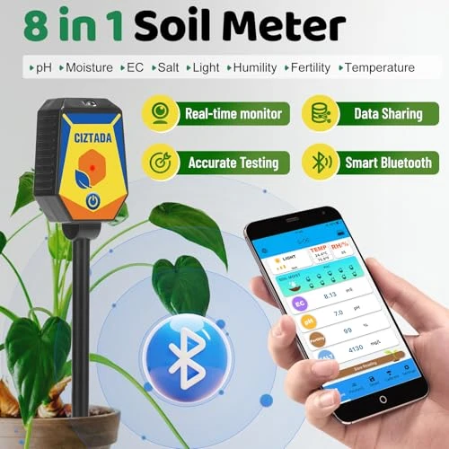 Smart Soil Moisture Meter pH Salinity Tester 8 in 1 — Soil Moisture Sensor, CIZTADA