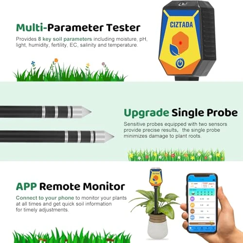 Smart Soil Moisture Meter pH Salinity Tester 8 in 1 — Soil Moisture Sensor, CIZTADA