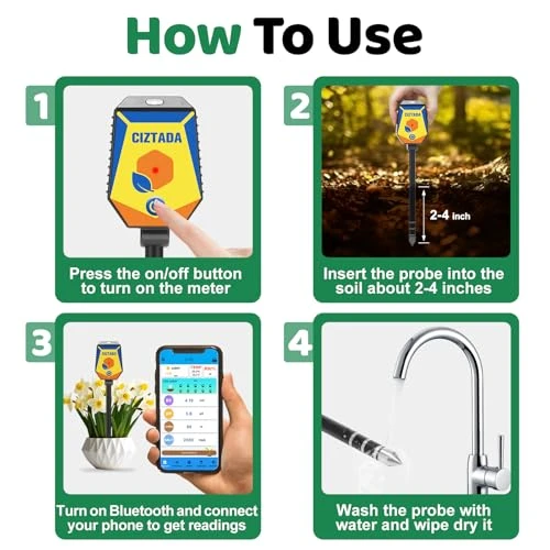 Smart Soil Moisture Meter pH Salinity Tester 8 in 1 — Soil Moisture Sensor, CIZTADA