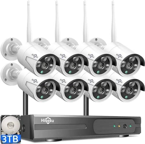 Wireless Pro WiFi Security Camera System, 16CH 4K NVR Kit, Corded Powered 8Pcs 5MP CCTV Home Security Camera System for... — Security Camera, Hiseeu