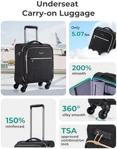 Underseat Carry On Luggage with Spinner Wheels — Smart Luggage, BAGSMART