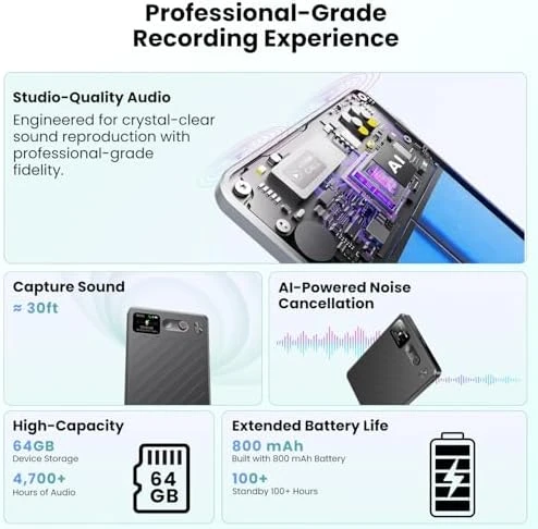 Voice Recorder with AI Transcription and Display — Translator Device, AOSRAU