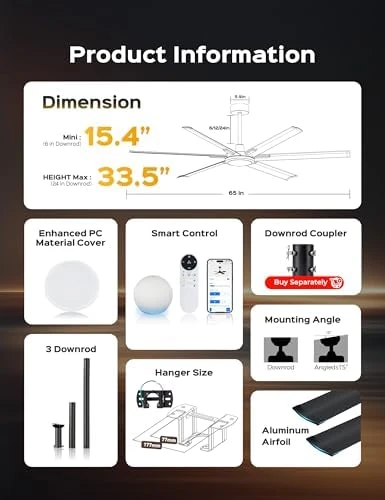 65 Inch Ultra-thin Smart Ceiling Fan with WiFi Alexa APP Remote Control, Whole Aluminum DC Motor and Blades, 6 Speed,... — Smart Fan, ECOiTEL