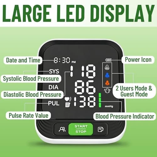 Automatic Upper Arm Blood Pressure Monitor with Adjustable Large Cuff — Blood Pressure Monitor, Uvital