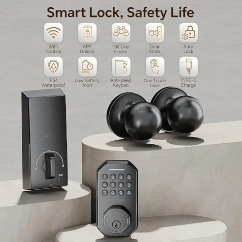 Keyless Entry Door Lock Set with WiFi Smart App Control — Smart Lock, Ulecoce