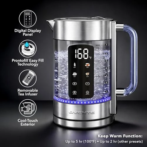 Digital Glass Electric Tea Kettle with Color-Changing LED Lights — Electric Kettle, OVENTE