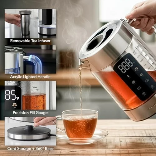Digital Glass Electric Tea Kettle with Color-Changing LED Lights — Electric Kettle, OVENTE