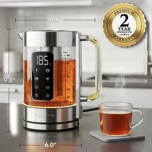Digital Glass Electric Tea Kettle with Color-Changing LED Lights — Electric Kettle, OVENTE