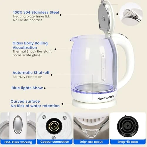 Electric Kettle with Stainless Steel and Glass Visual Boiling — Electric Kettle, Nuxatoms