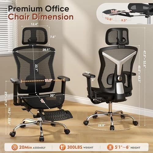 Ergonomic Office Chair with Footrest — Smart Chairs, SUNNOW