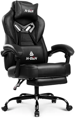 Gaming Chair with Ergonomic Lumbar Support, High Back Recliner, and Footrest — Smart Chairs, N-GEN GAMING