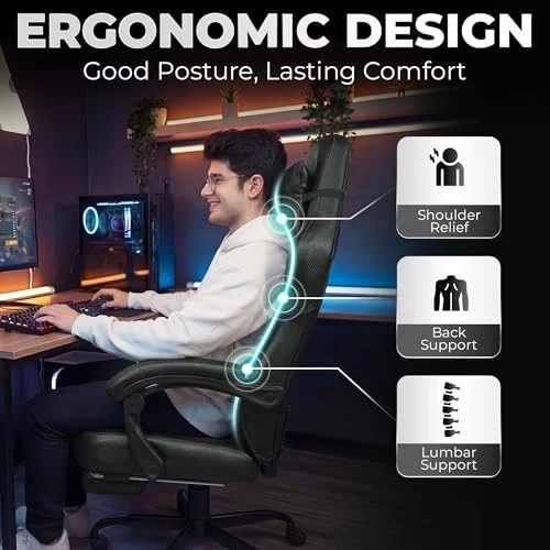 Gaming Chair with Ergonomic Lumbar Support, High Back Recliner, and Footrest — Smart Chairs, N-GEN GAMING