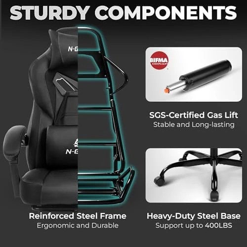 Gaming Chair with Ergonomic Lumbar Support, High Back Recliner, and Footrest — Smart Chairs, N-GEN GAMING