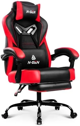 Gaming Chair with Ergonomic Lumbar Support, High Back Recliner, and Footrest — Smart Chairs, N-GEN GAMING