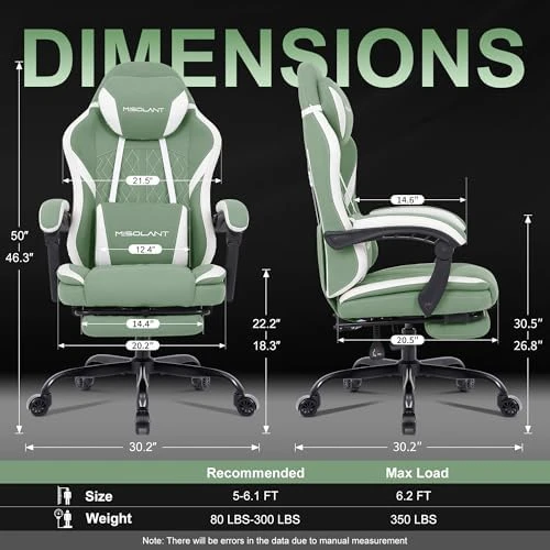 Gaming Chair with Footrest, Adjustable Headrest, Massage Lumbar Support, and Reclining Function — Smart Chairs, Misolant