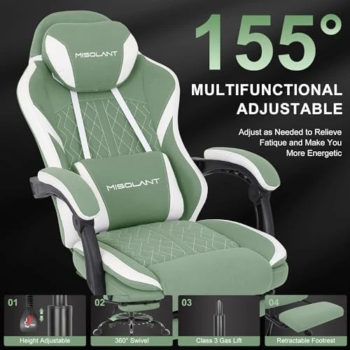 Gaming Chair with Footrest, Adjustable Headrest, Massage Lumbar Support, and Reclining Function — Smart Chairs, Misolant